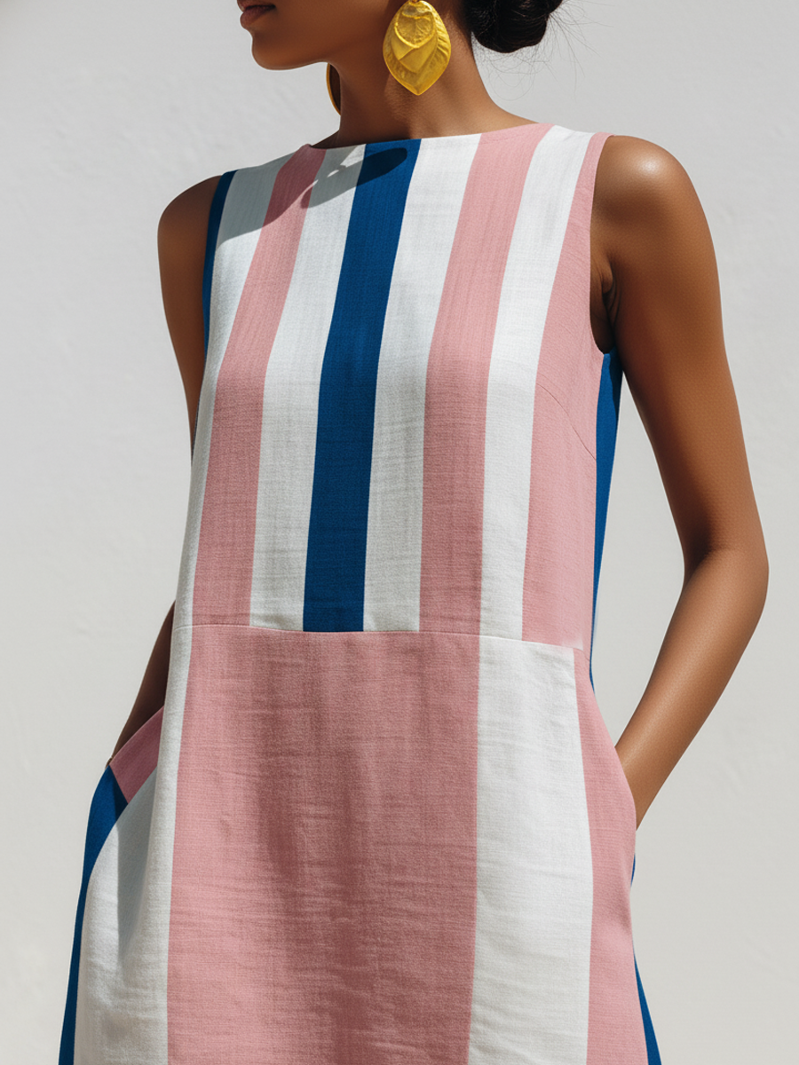 ECLAVA | Women’s Contrast-Print Cotton-Linen Maxi Dress