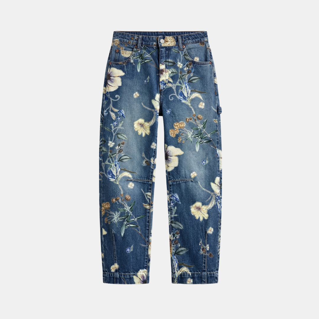 ECLAVA | Women’s Floral Barrel Leg Crop Jeans
