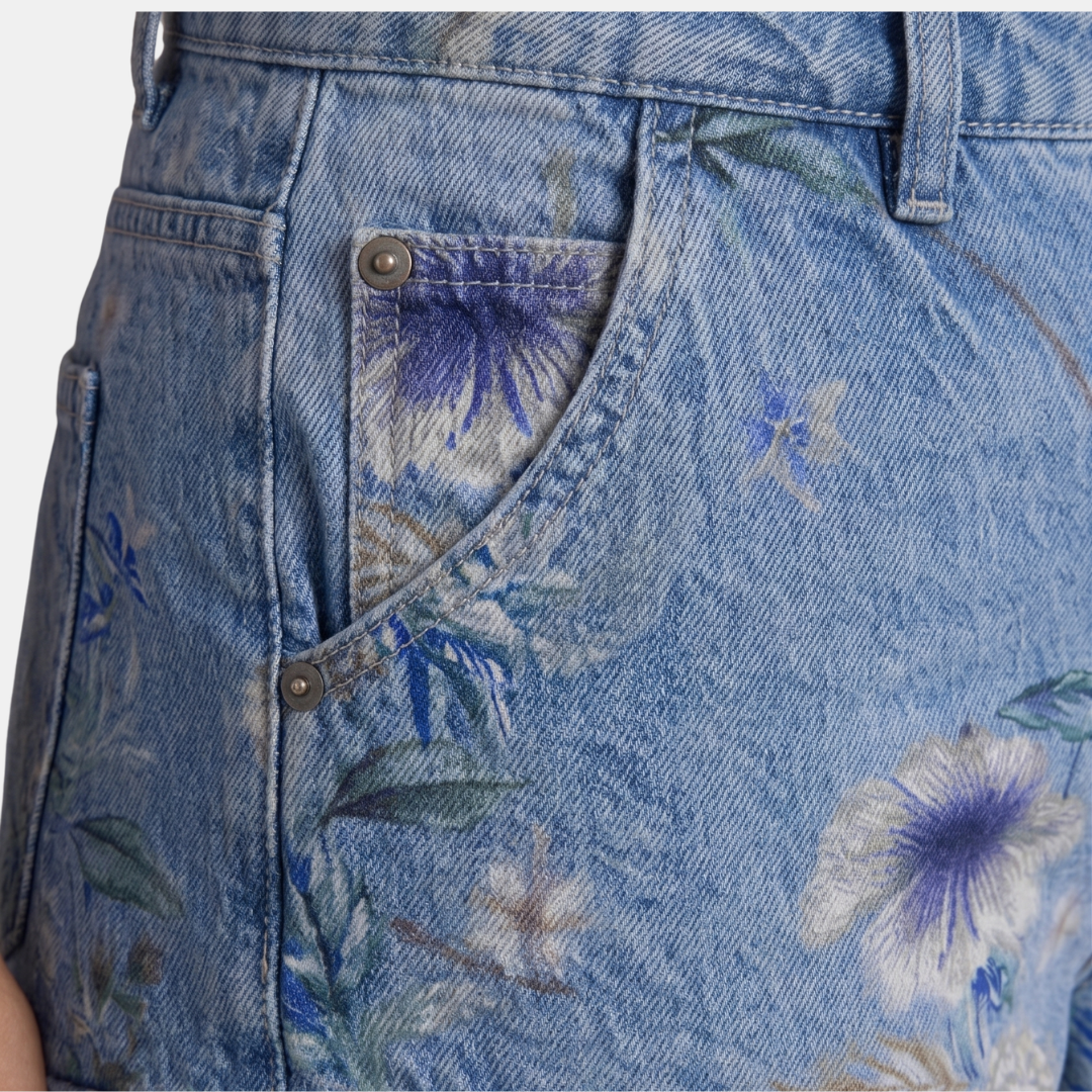 ECLAVA | Women’s Floral Barrel Leg Crop Jeans
