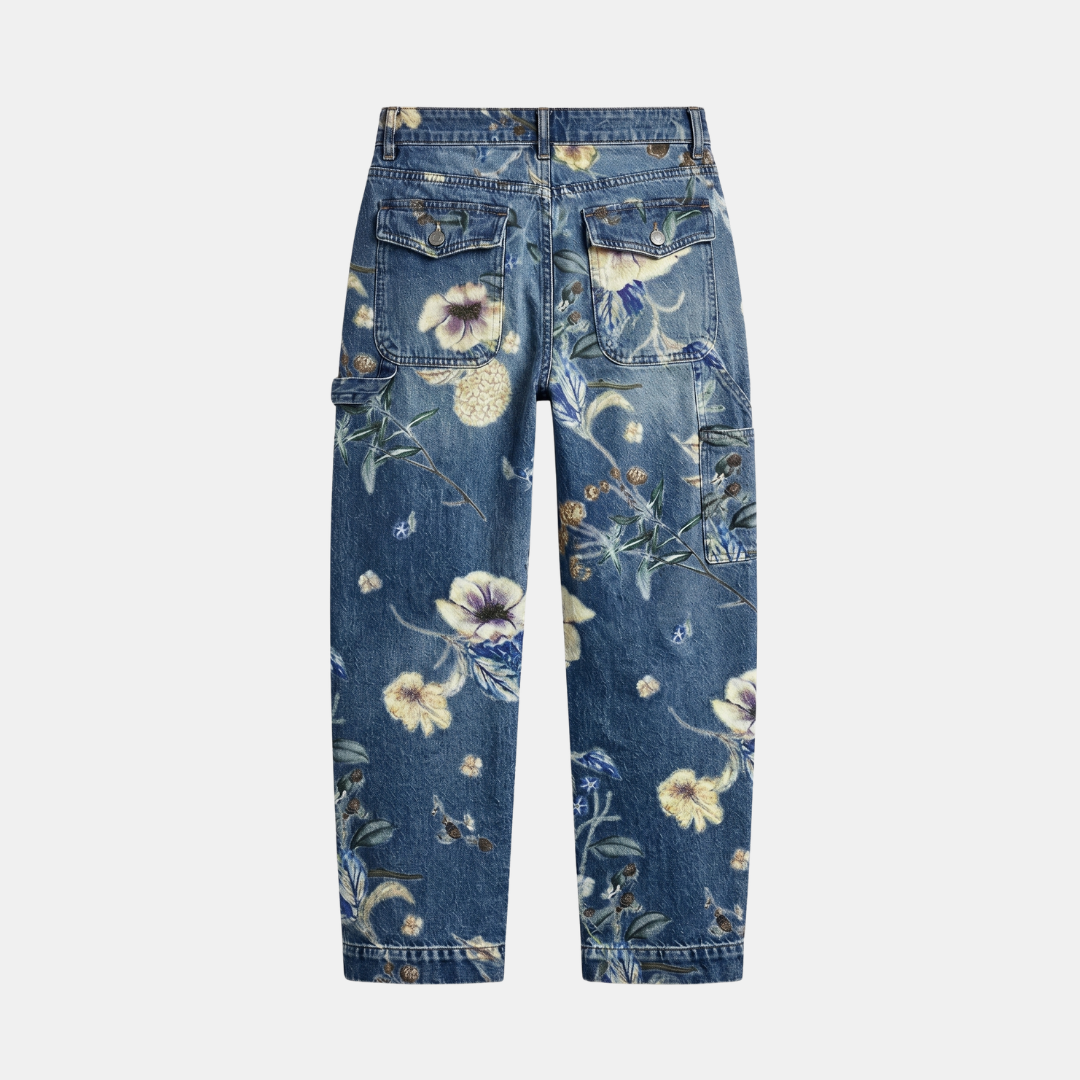 ECLAVA | Women’s Floral Barrel Leg Crop Jeans