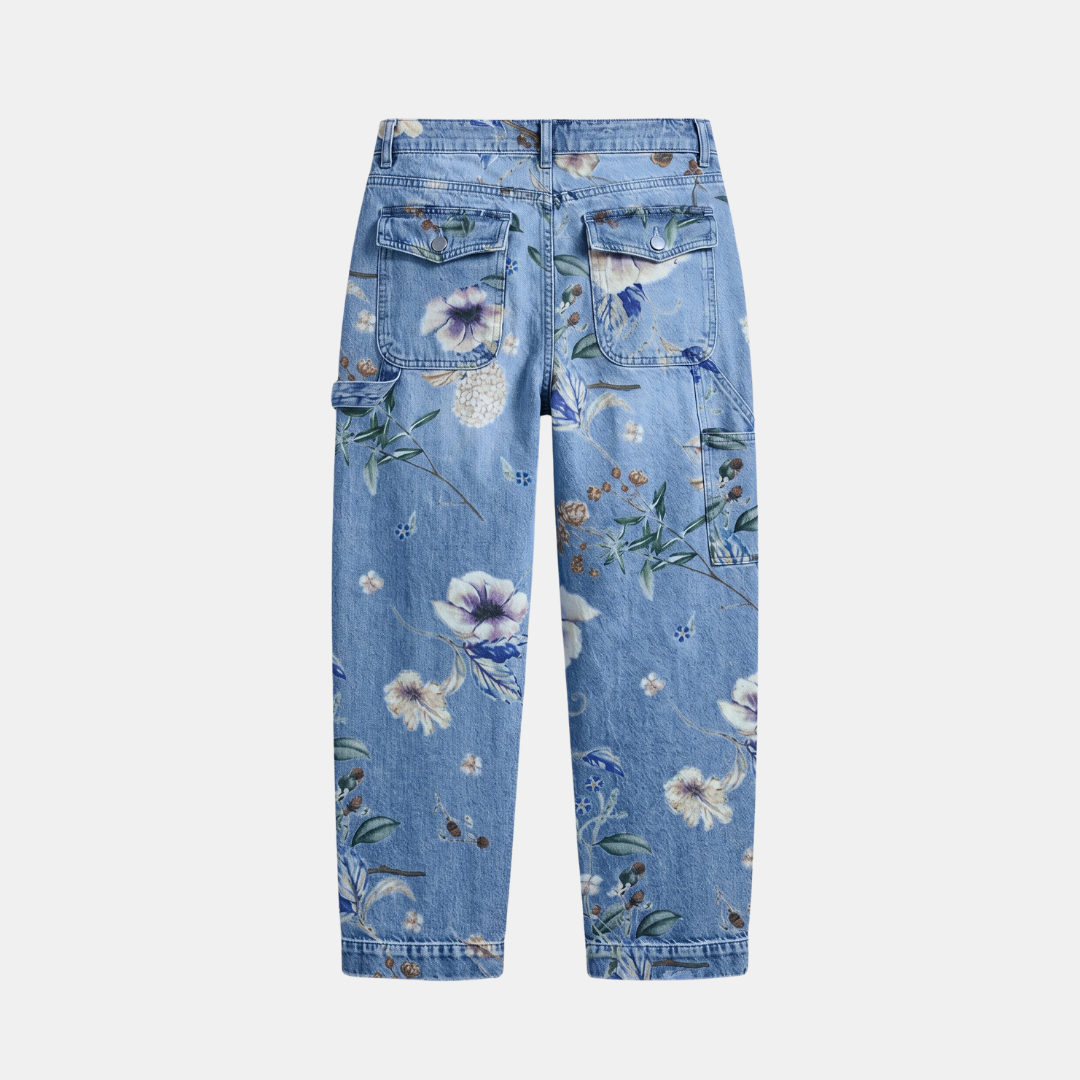 ECLAVA | Women’s Floral Barrel Leg Crop Jeans
