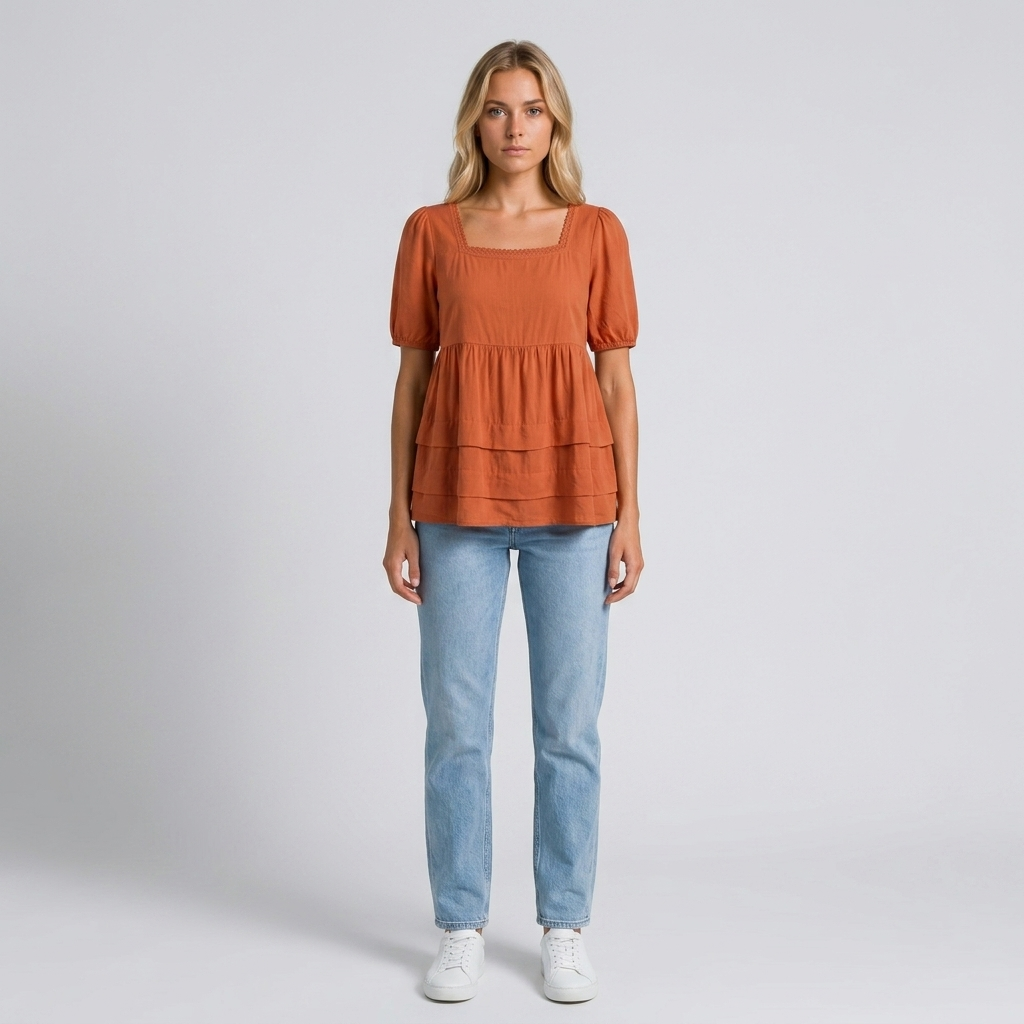 ECLAVA | Women’s Layered Square Neck Blouse