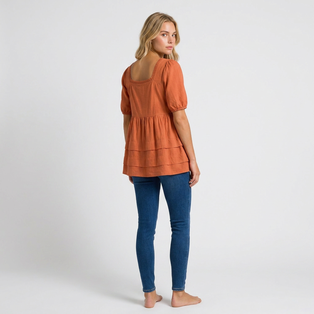 ECLAVA | Women’s Layered Square Neck Blouse