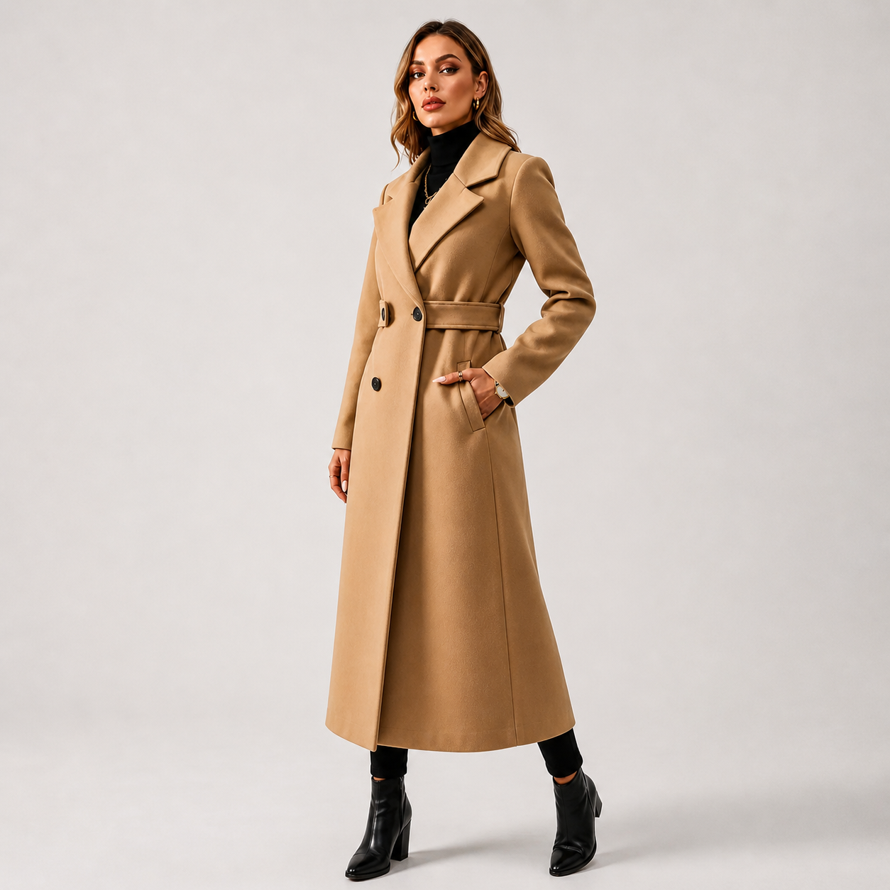 ECLAVA | Women’s Longline Belted A-Line Coat