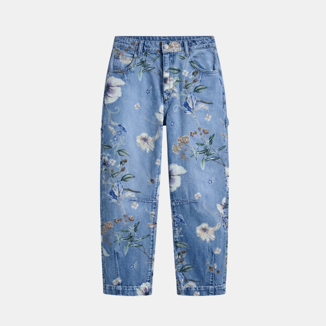ECLAVA | Women’s Floral Barrel Leg Crop Jeans