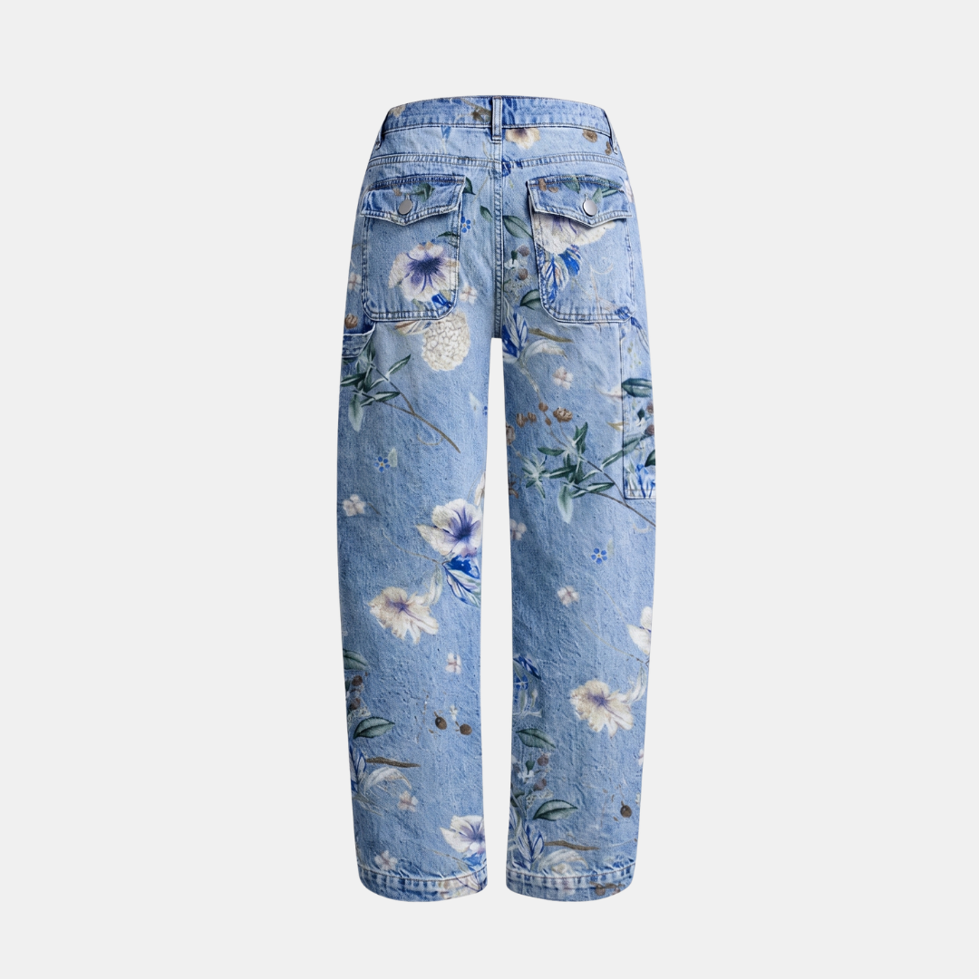 ECLAVA | Women’s Floral Barrel Leg Crop Jeans