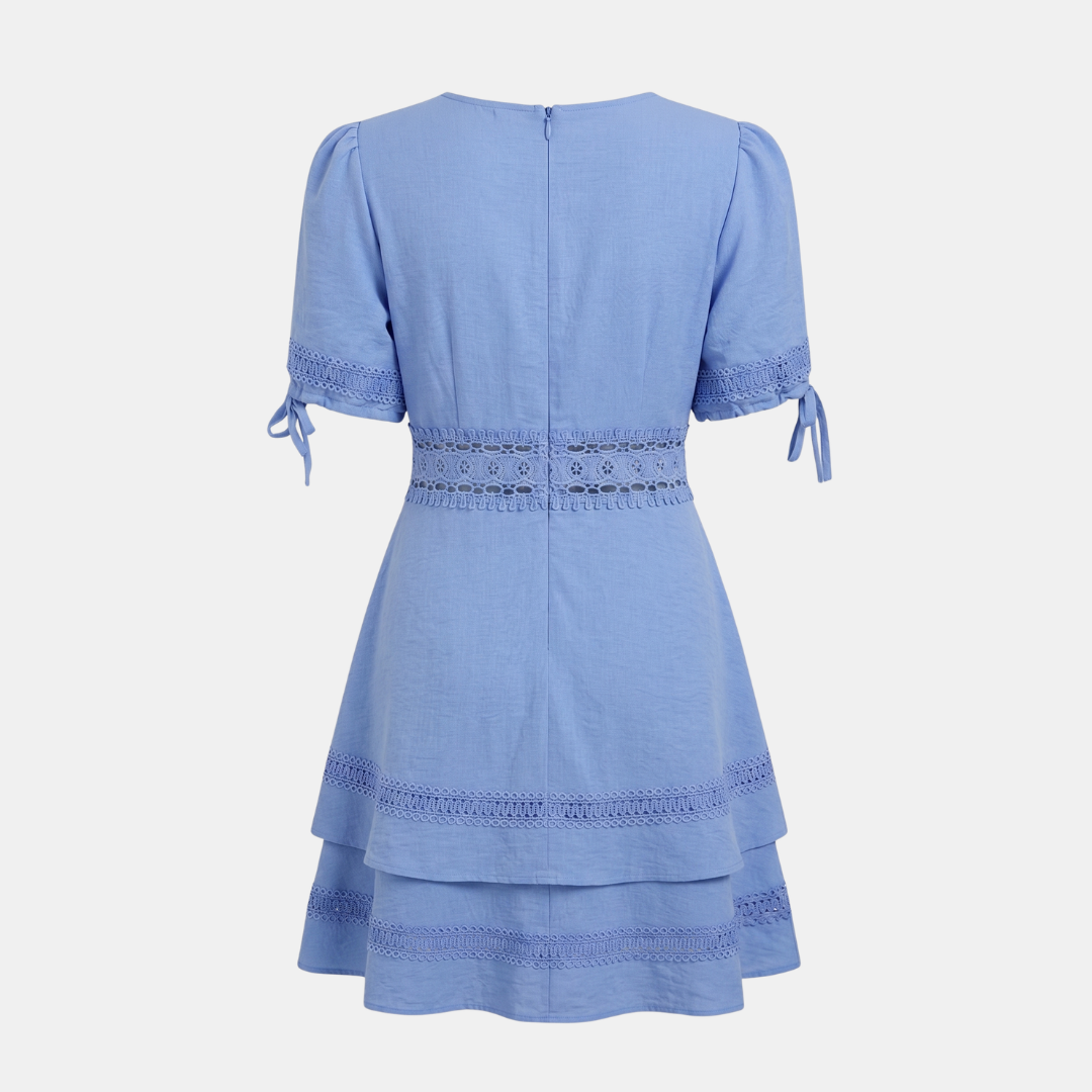 ECLAVA | Women’s Lace Trim Puff Sleeve Mini Dress