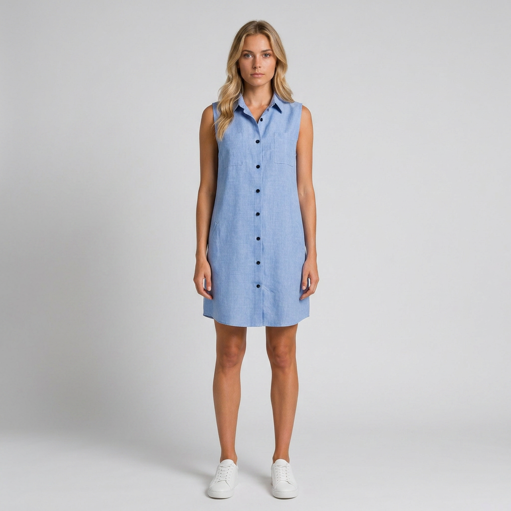 ECLAVA | Women’s Sleeveless Knee Length Shirt Dress