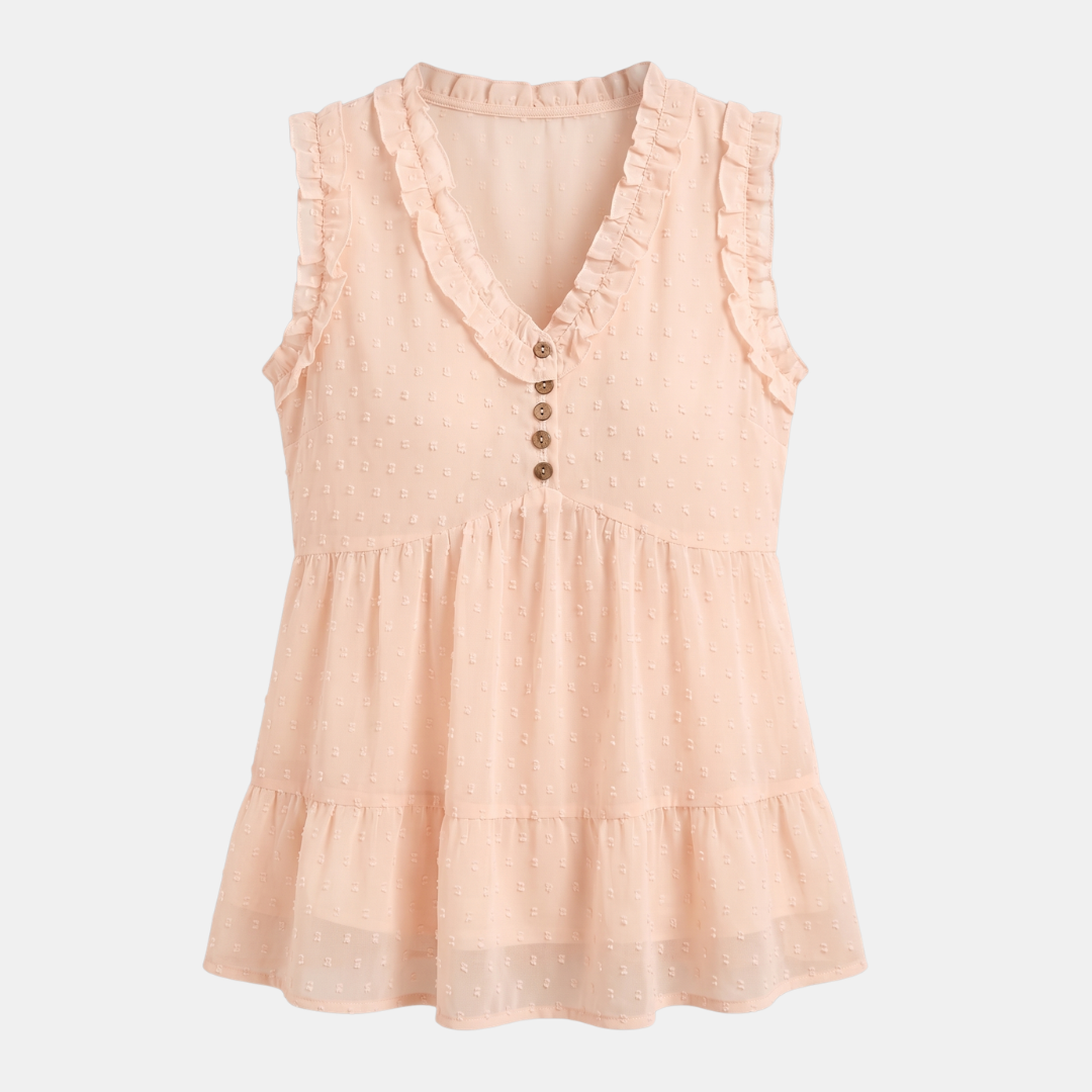 ECLAVA | Women’s Swiss Dot Ruffle Tank Top