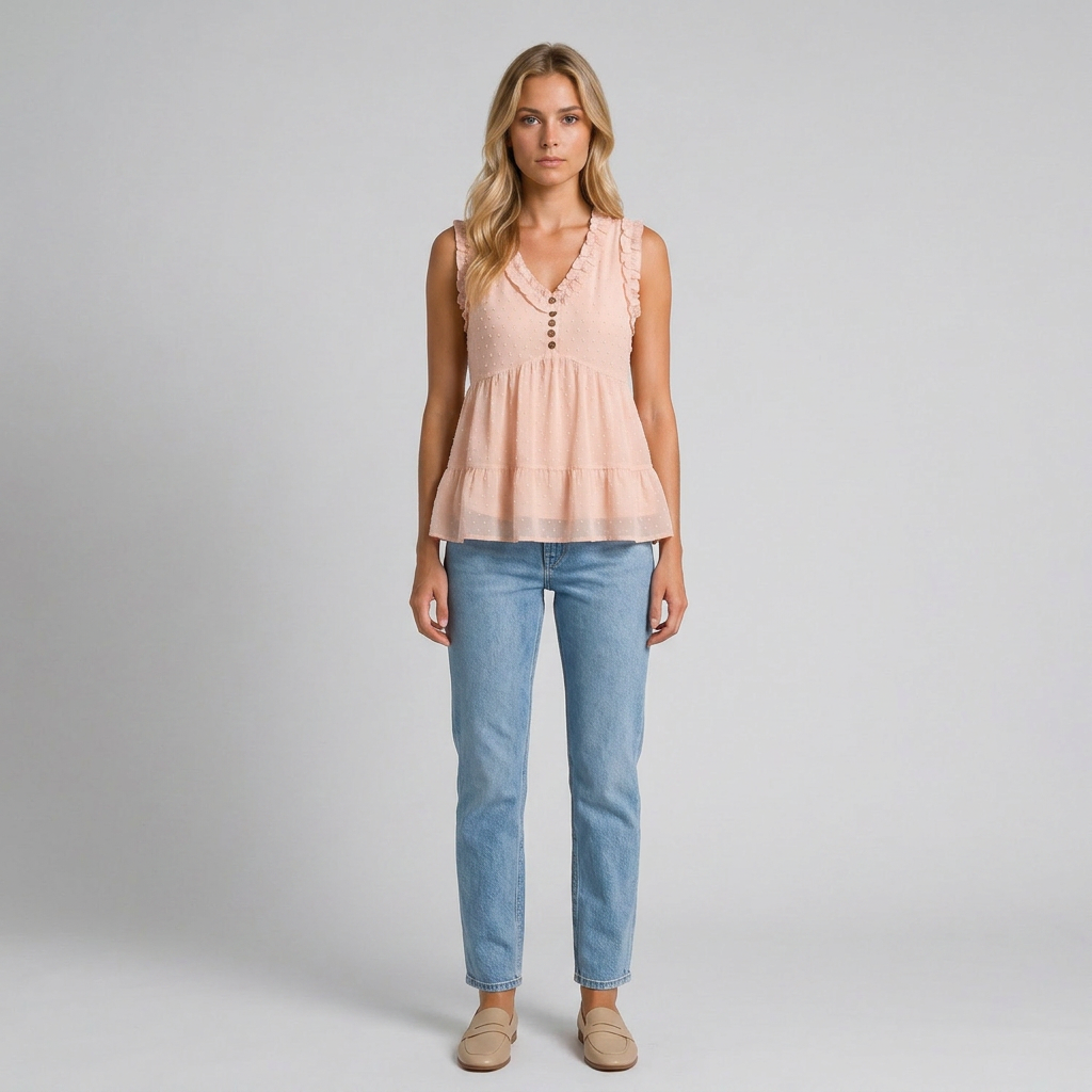 ECLAVA | Women’s Swiss Dot Ruffle Tank Top