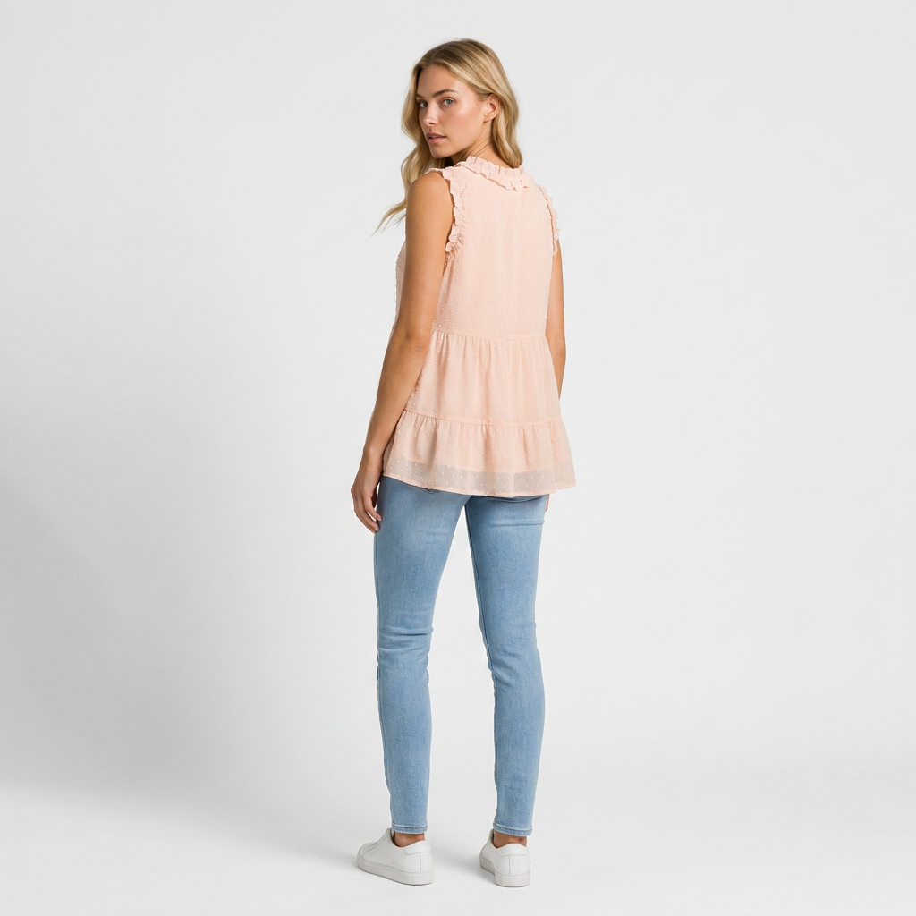 ECLAVA | Women’s Swiss Dot Ruffle Tank Top