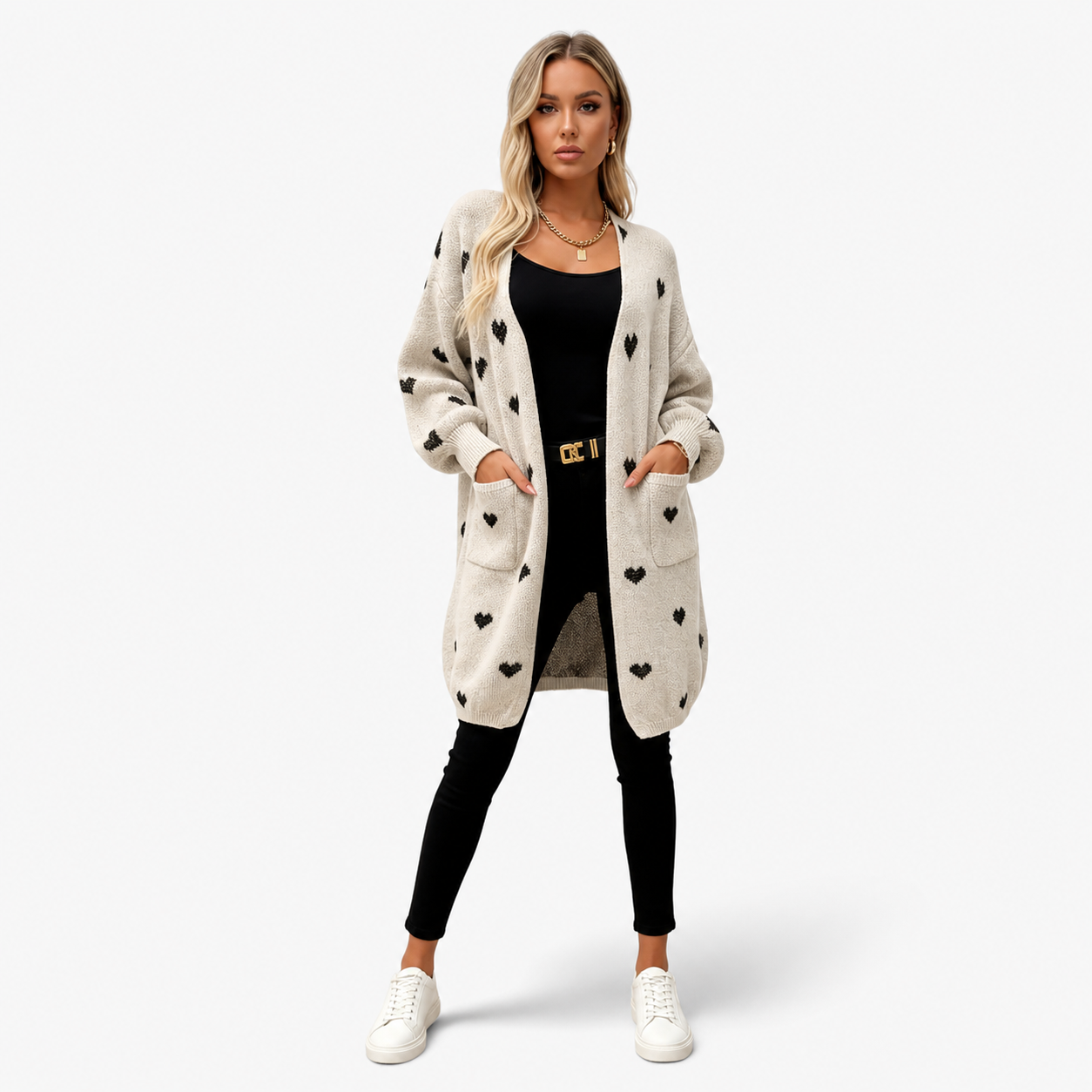 ECLAVA | Women’s Heart Pattern V-Neck Cardigan