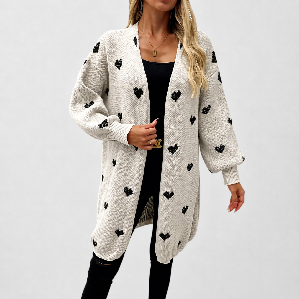 ECLAVA | Women’s Heart Pattern V-Neck Cardigan