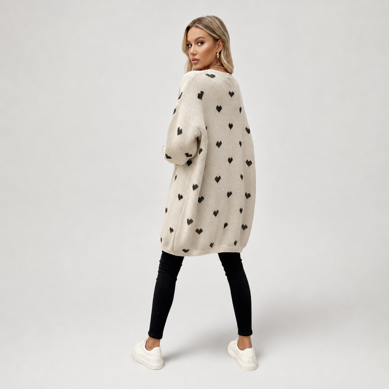 ECLAVA | Women’s Heart Pattern V-Neck Cardigan