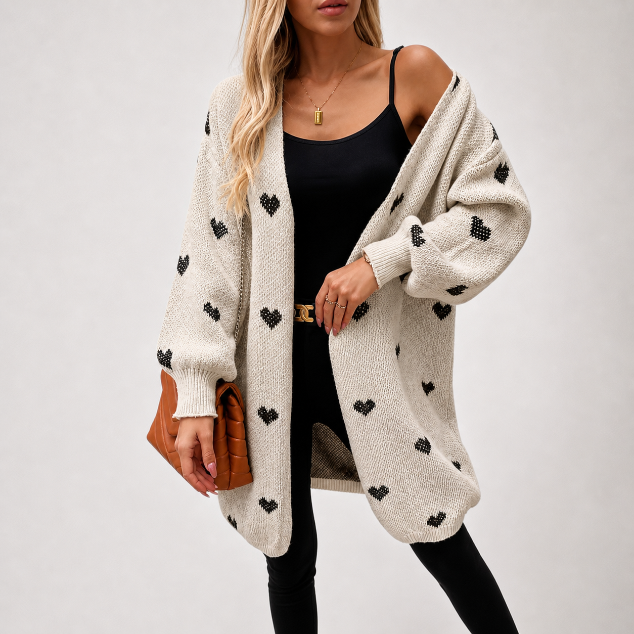 ECLAVA | Women’s Heart Pattern V-Neck Cardigan