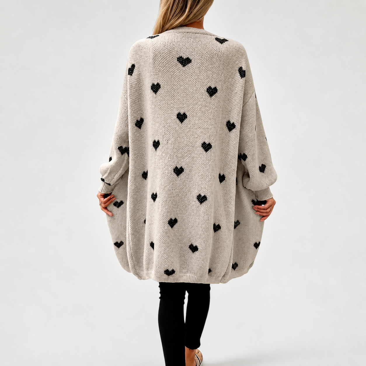 ECLAVA | Women’s Heart Pattern V-Neck Cardigan