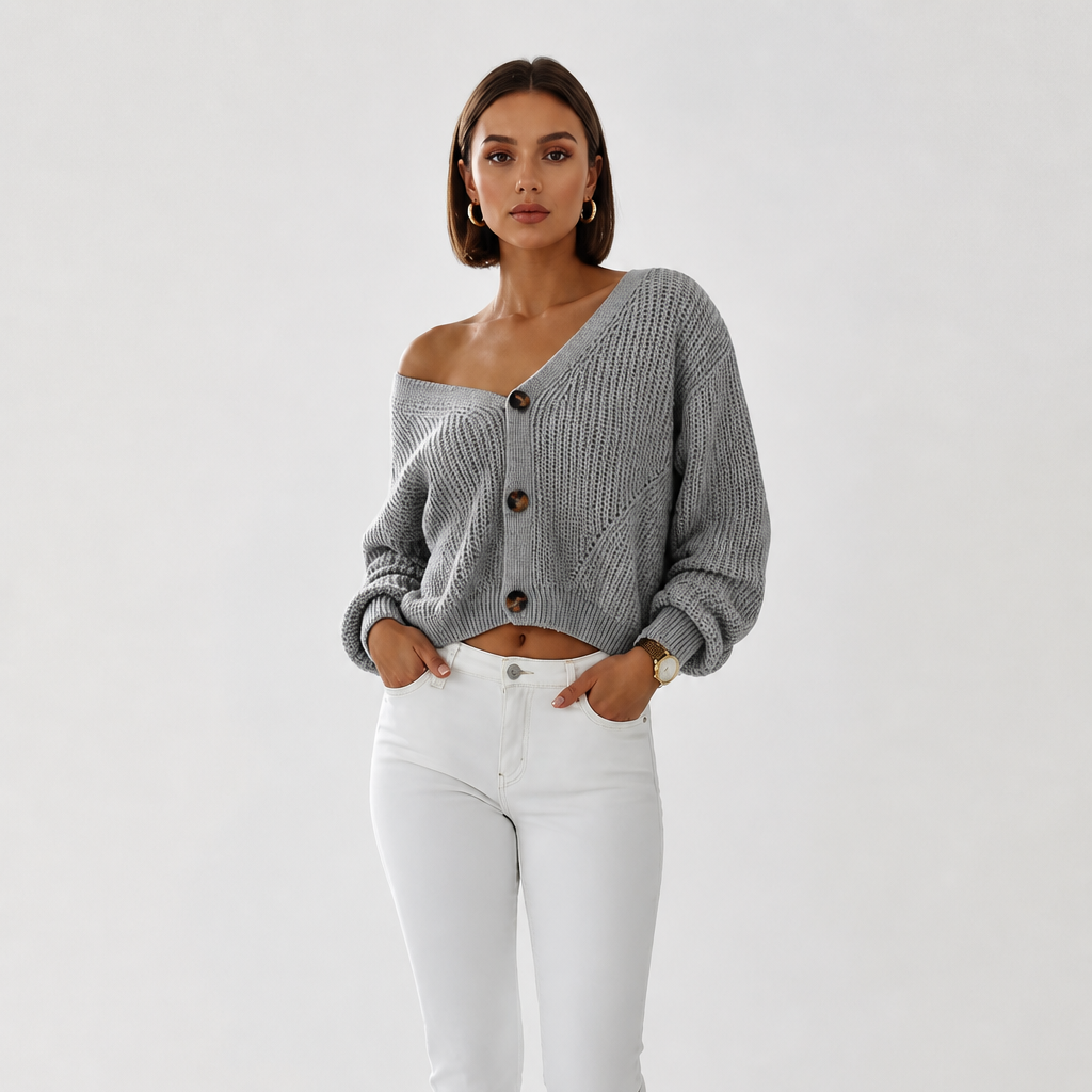 ECLAVA | Women’s Deep Collar Elegance Cardigan