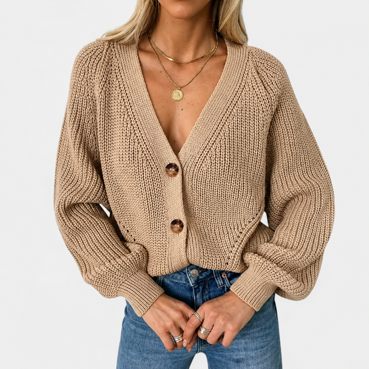 ECLAVA | Women’s Deep Collar Elegance Cardigan