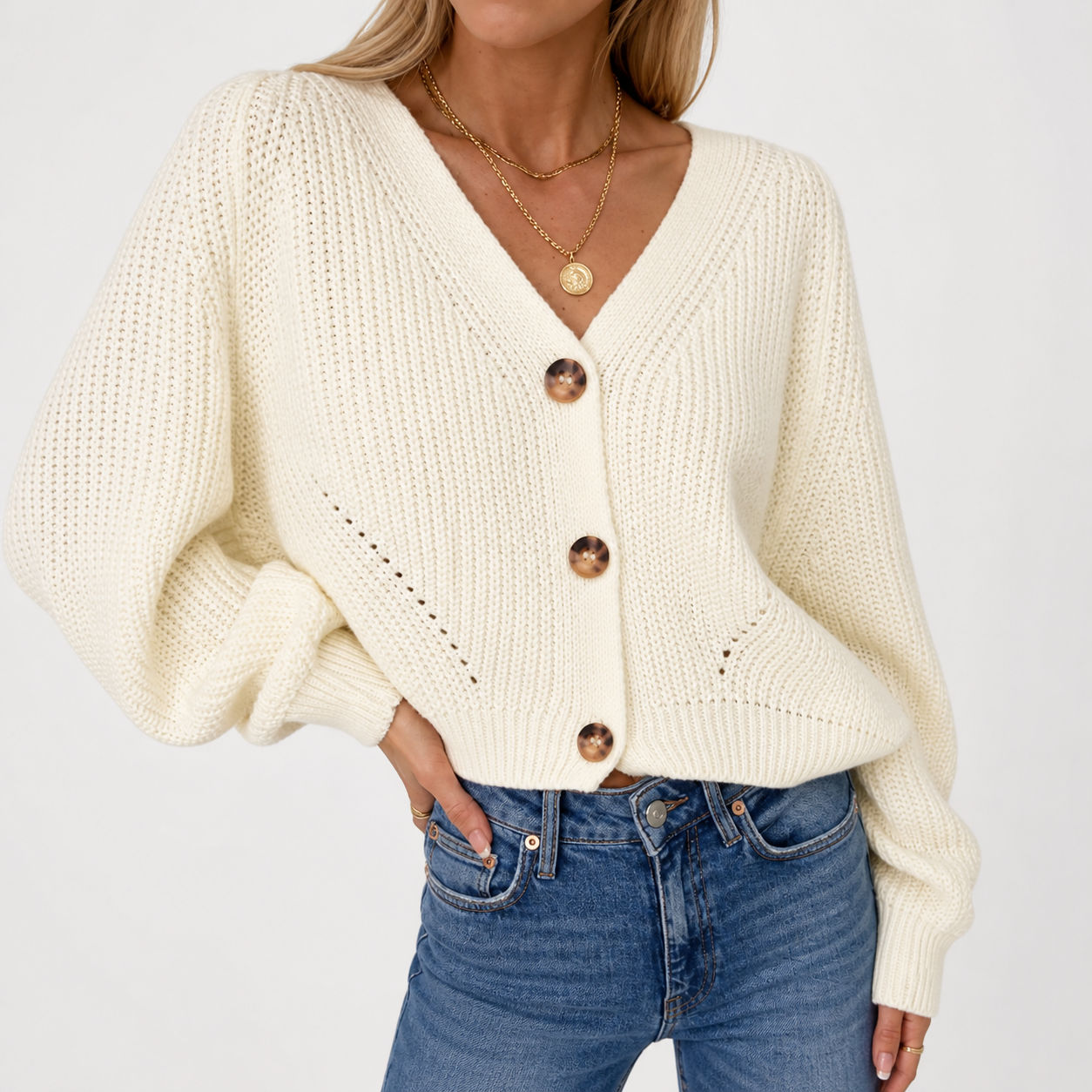 ECLAVA | Women’s Deep Collar Elegance Cardigan