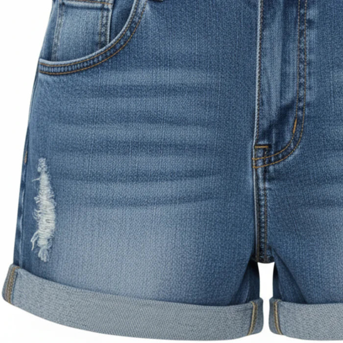 ECLAVA | Women’s Ripped High‑Waisted Denim Shorts